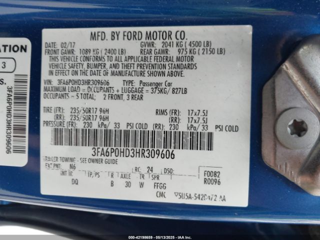 3FA6P0HD3HR309606 Ford FUSION SE