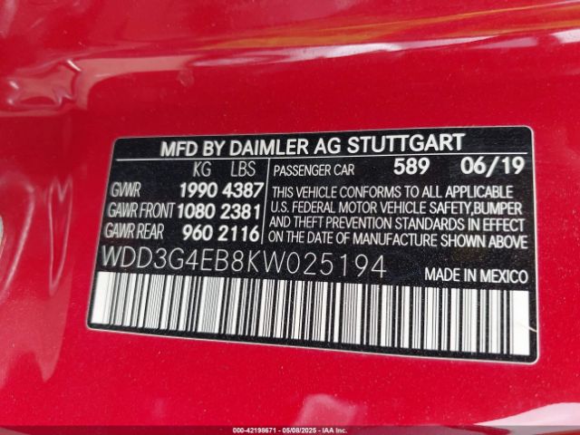 2019 MERCEDES-BENZ A 220 WDD3G4EB8KW025194 Photo 8