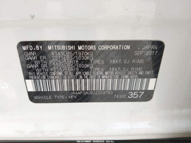 JA4AP3AU9JZ009760 Mitsubishi Outlander Sport 2.0 Es