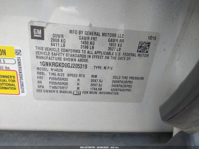 1GNKRGKD0GJ205319 Chevrolet Traverse 1lt