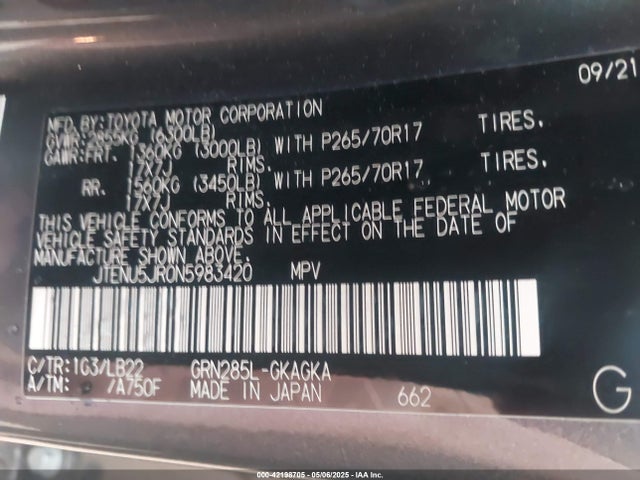 JTENU5JR0N5983420 Toyota 4runner Sr5 Premium