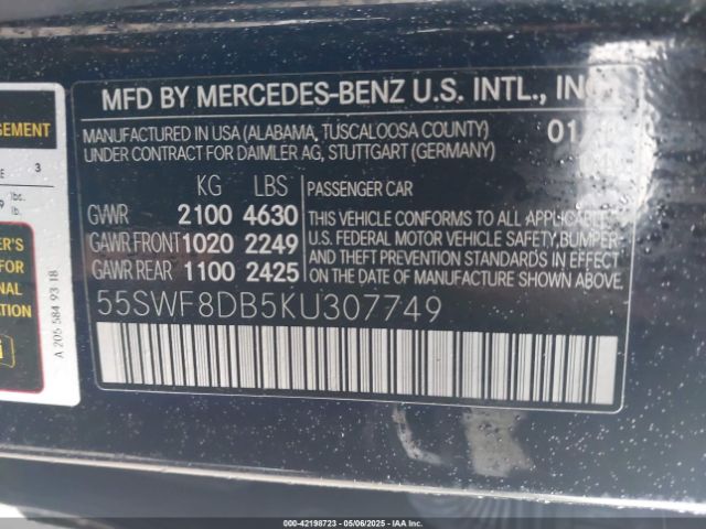 2019 MERCEDES-BENZ C 300 55SWF8DB5KU307749 Photo 8