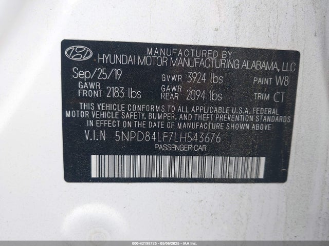 5NPD84LF7LH543676 Hyundai ELANTRA SEL
