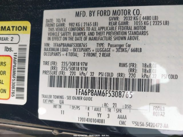 1FA6P8AM6F5308765 Ford Mustang V6
