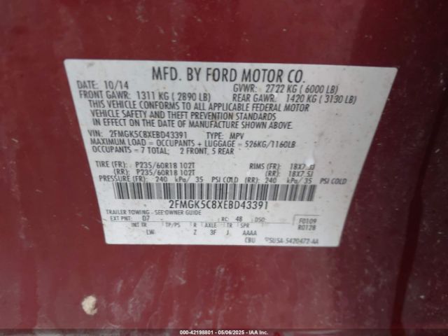 2FMGK5C8XEBD43391 Ford FLEX SEL