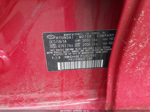 KMHDH4AE7FU357491 Hyundai ELANTRA SE