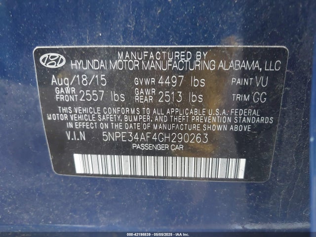 5NPE34AF4GH290263 Hyundai Sonata Limited