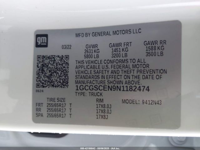 1GCGSCEN9N1182474 Chevrolet Colorado 2wd  Short Box Lt