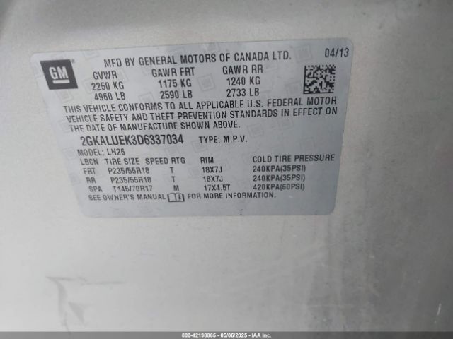 2013 GMC TERRAIN 2GKALUEK3D6337034 Photo 8