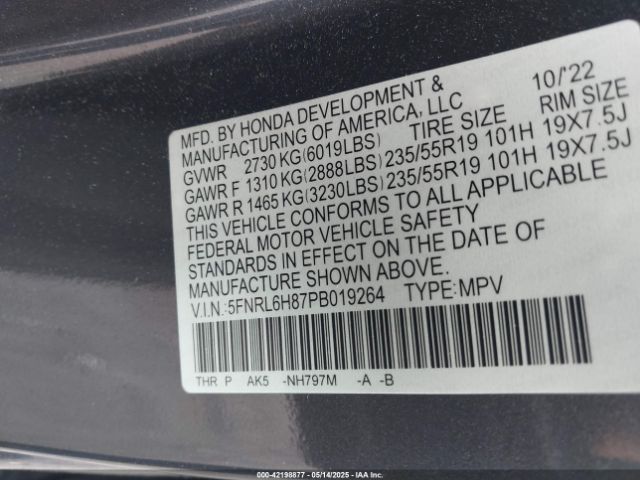 2023 HONDA ODYSSEY 5FNRL6H87PB019264 Photo 8