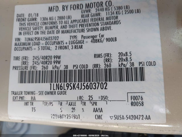 1LN6L9SK4J5603702 Lincoln Continental Select