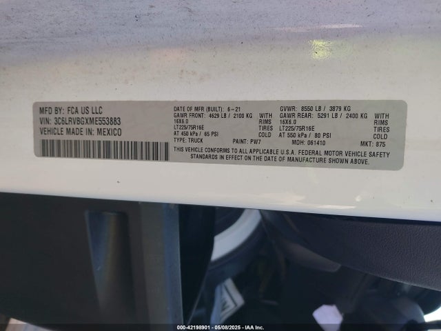 3C6LRVBGXME553883 RAM Promaster 1500 High Roof 136 Wb
