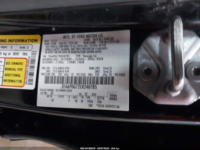 Ford FUSION S 2014 3FA6P0G72ER240785 Image 9