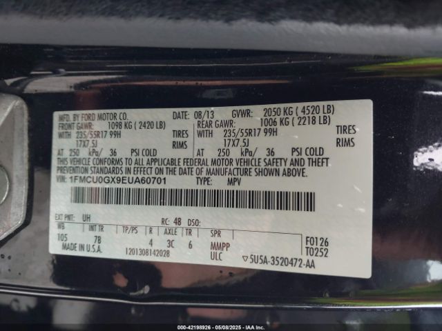 1FMCU0GX9EUA60701 Ford ESCAPE SE
