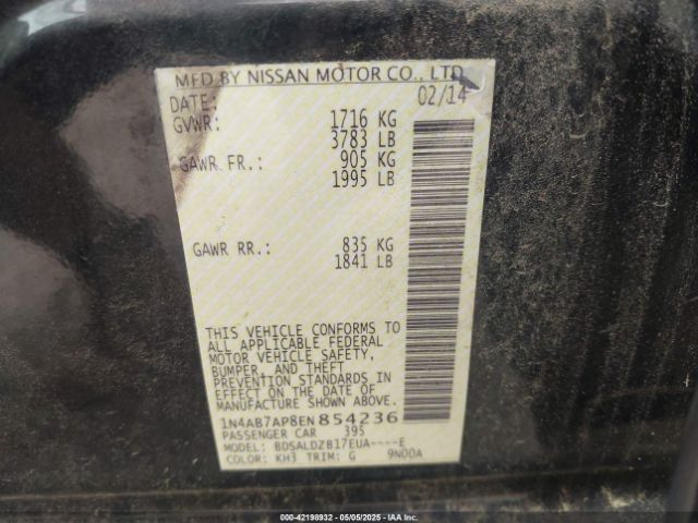 1N4AB7AP8EN854236 Nissan Sentra Fe+ S/fe+ Sv/s/sl/sr/sv