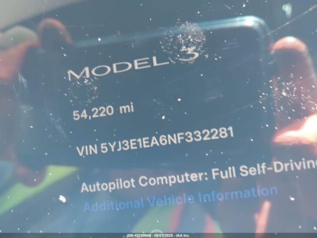5YJ3E1EA6NF332281 Tesla Model 3 Rear-wheel Drive