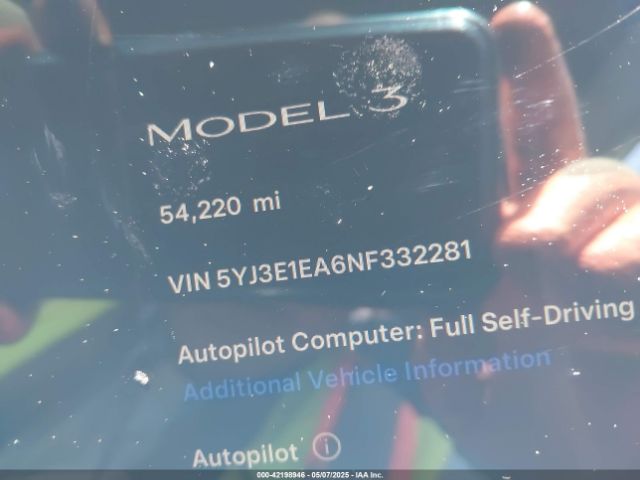 5YJ3E1EA6NF332281 Tesla Model 3 Rear-wheel Drive