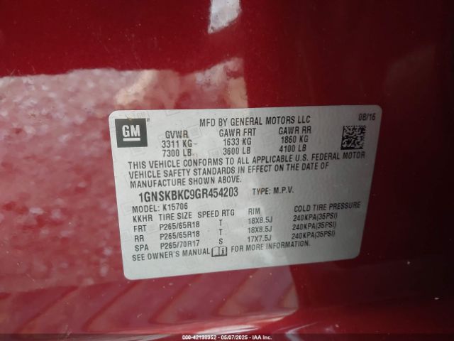 1GNSKBKC9GR454203 Chevrolet Tahoe Lt