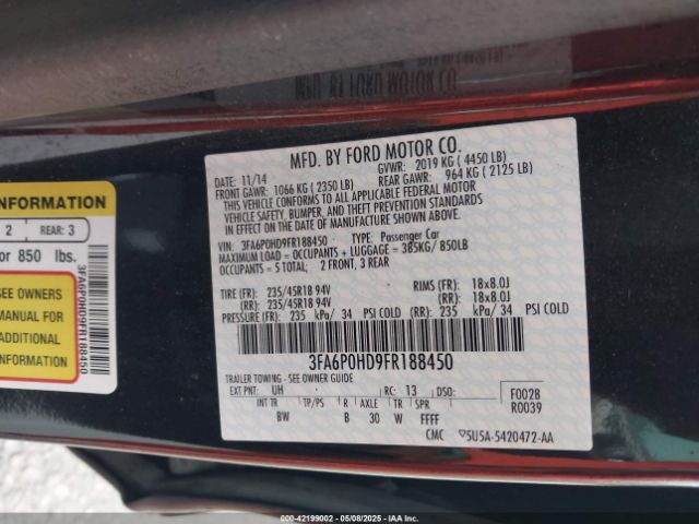 3FA6P0HD9FR188450 Ford FUSION SE