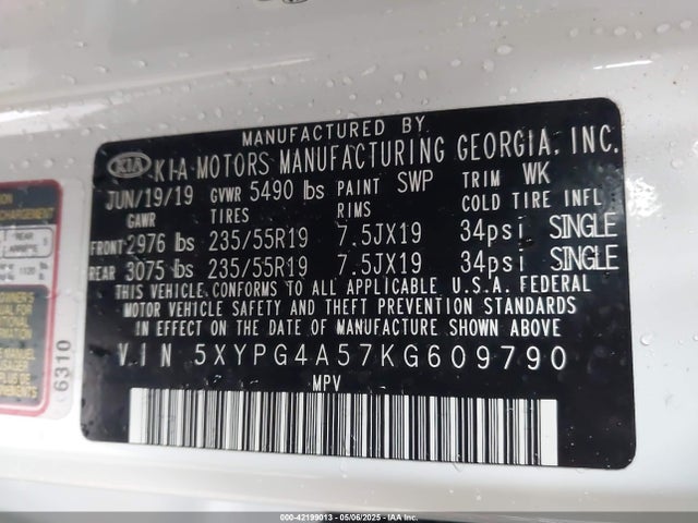 5XYPG4A57KG609790 KIA Sorento 3.3l S