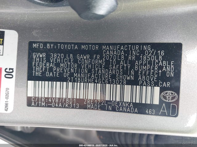 Toyota COROLLA LE 2016 2T1BURHE4GC613028 Image 9