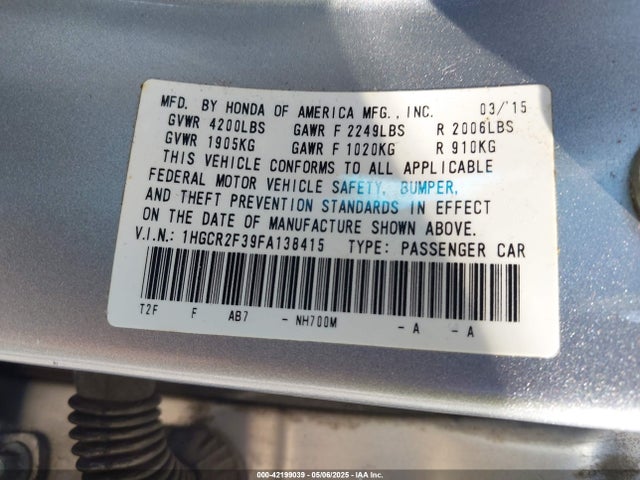 1HGCR2F39FA138415 Honda ACCORD LX