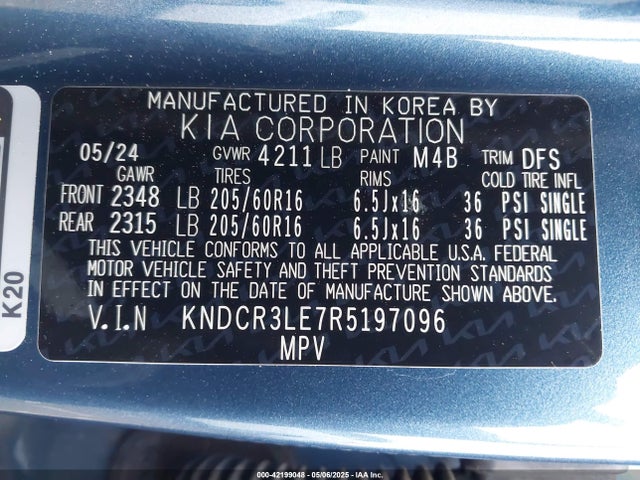 KNDCR3LE7R5197096 KIA gdi kappa pe