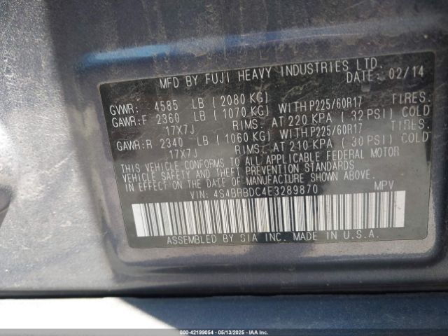 4S4BRBDC4E3289870 Subaru Outback 2.5i Premium