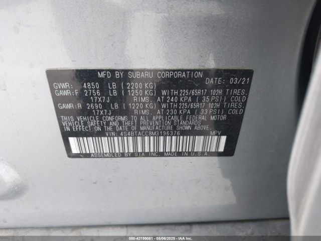 2021 SUBARU OUTBACK 4S4BTACC8M3196376 Photo 8