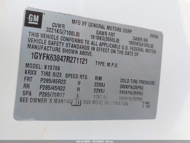 2007 CADILLAC ESCALADE 1GYFK63847R271121 Photo 8