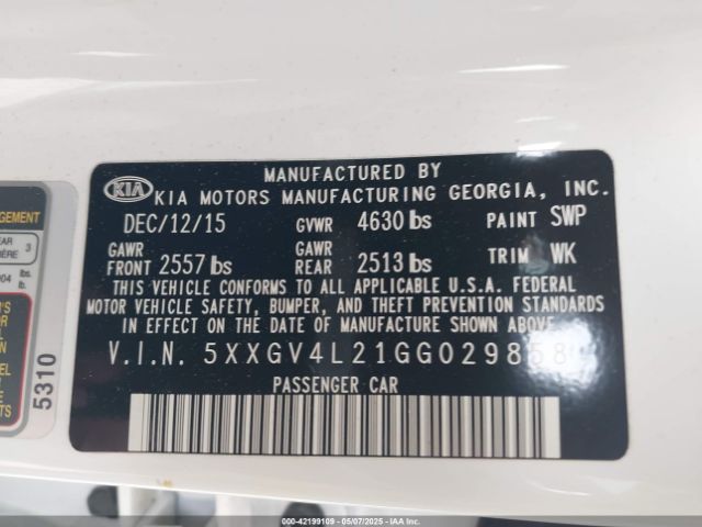 5XXGV4L21GG029858 KIA Optima Sxl Turbo