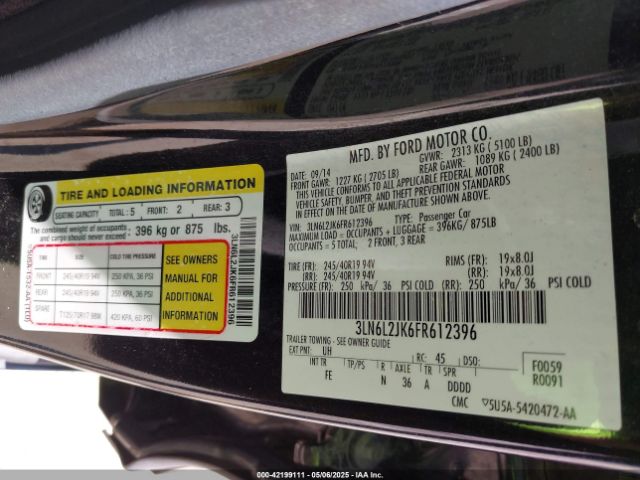3LN6L2JK6FR612396 Lincoln MKZ