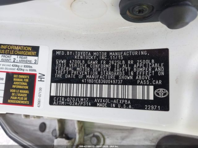 4T1BD1EB3GU049737 Toyota Avalon Hybrid Limited