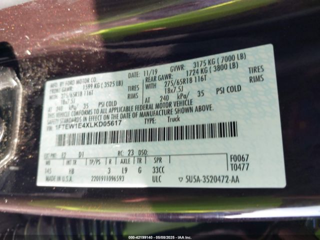 2020 FORD F-150 1FTEW1E4XLKD05617 Photo 8