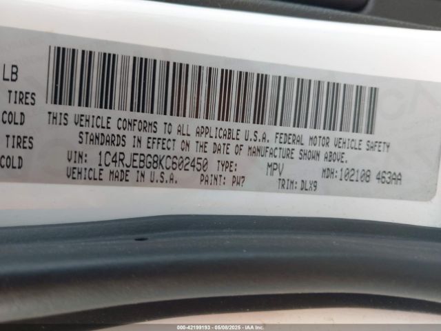 1C4RJEBG8KC602450 Jeep Grand Cherokee Limited 4x2
