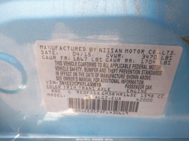 3N1CE2CPXFL430619 Nissan Versa Note Sr