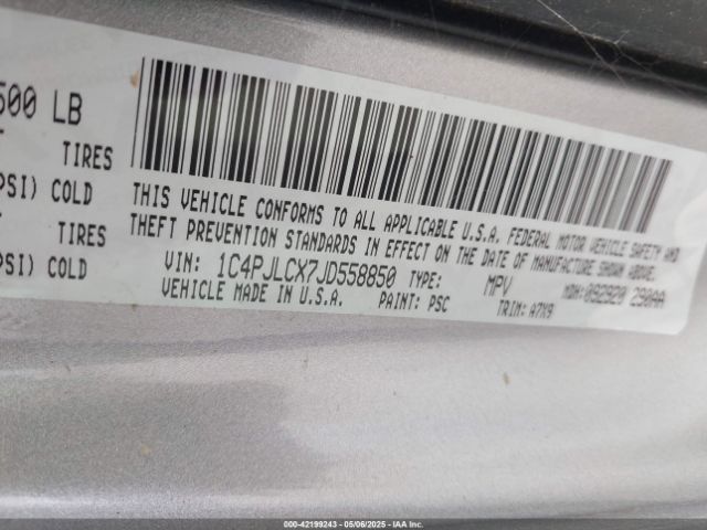 1C4PJLCX7JD558850 Jeep Cherokee Latitude Fwd