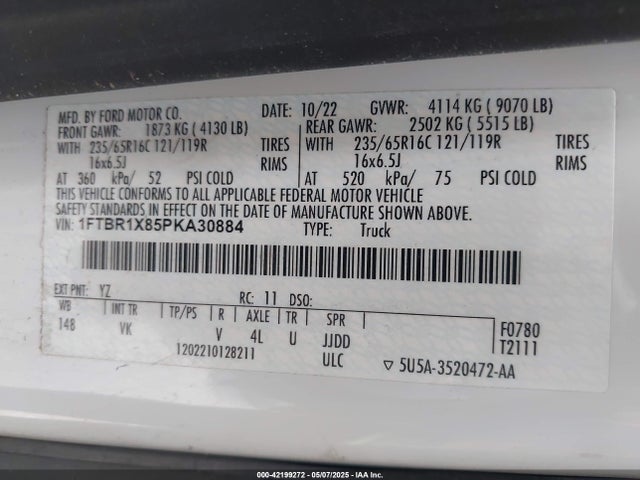 Ford 3.5l v6 cyclone 2023 1FTBR1X85PKA30884 Image 9