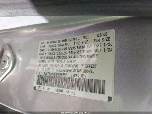 2008 ACURA RDX 5J8TB18598A016282 Photo 8