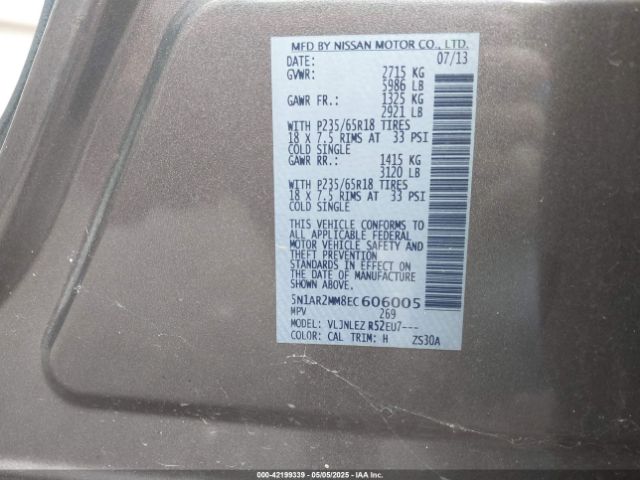 5N1AR2MM8EC606005 Nissan Pathfinder Sv