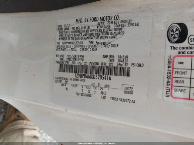 2013 FORD MUSTANG 1ZVBP8AMXD5205416 Photo 8