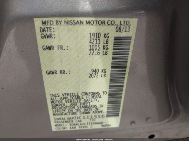 1N4AL3AP2EC111556 Nissan Altima 2.5 Sl