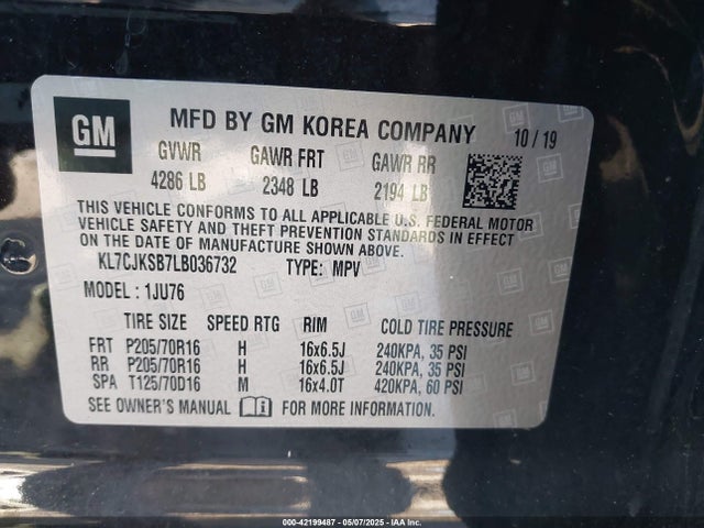 KL7CJKSB7LB036732 Chevrolet Trax Fwd Ls