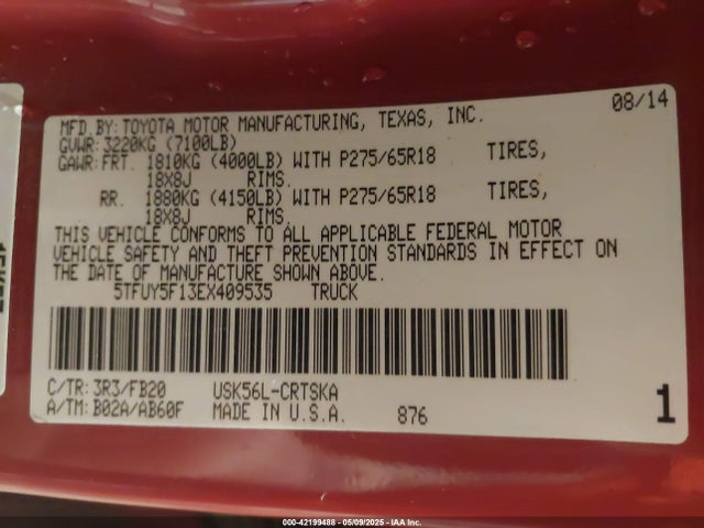 5TFUY5F13EX409535 Toyota Tundra Sr5 5.7l V8