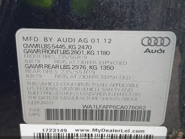 2012 AUDI Q5 WA1LFAFP6CA076062 Photo 8