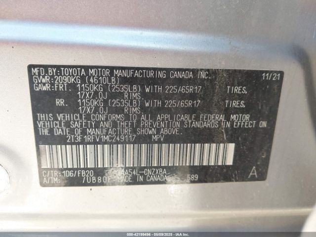 2T3F1RFV1MC249117 Toyota RAV4 LE