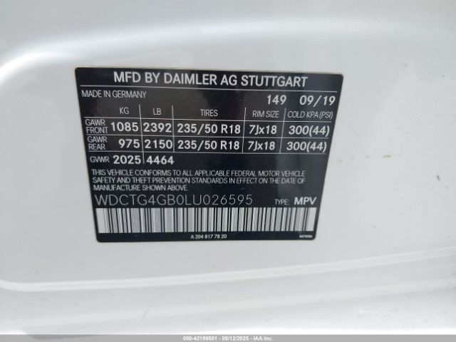 WDCTG4GB0LU026595 Mercedes-Benz Gla 250 4matic