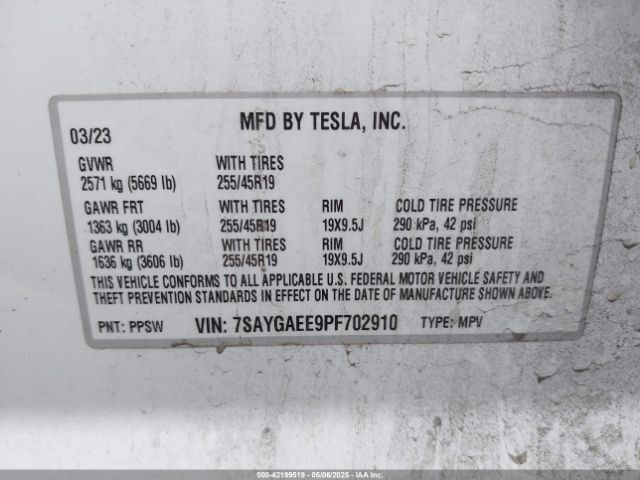 7SAYGAEE9PF702910 Tesla Model Y Awd/long Range Dual Motor All-wheel Drive