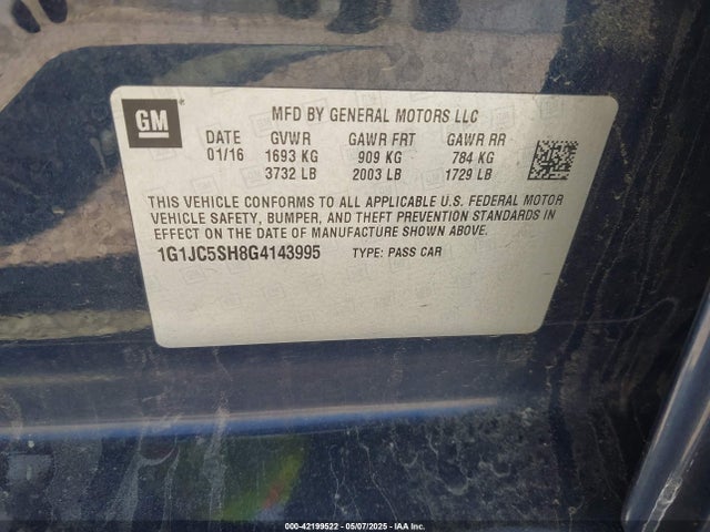 1G1JC5SH8G4143995 Chevrolet Sonic Lt Auto