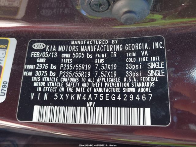 5XYKW4A75EG429467 KIA SORENTO SX